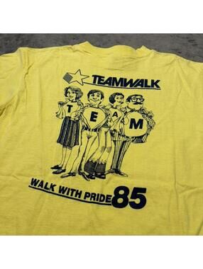 Vintage 80s Teamwalk Walk With Pride 85 Yellow Graphic T Shirt Medium Retro 1985
